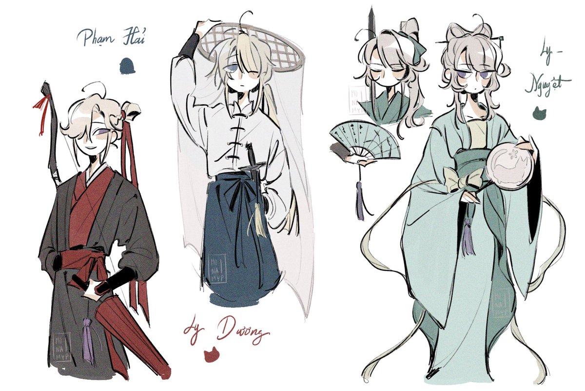 Hanfu 🎩🐈‍⬛🐧 
#Lyney #Lynette #Freminet #Genshin_Impact
(i fixed the bang)