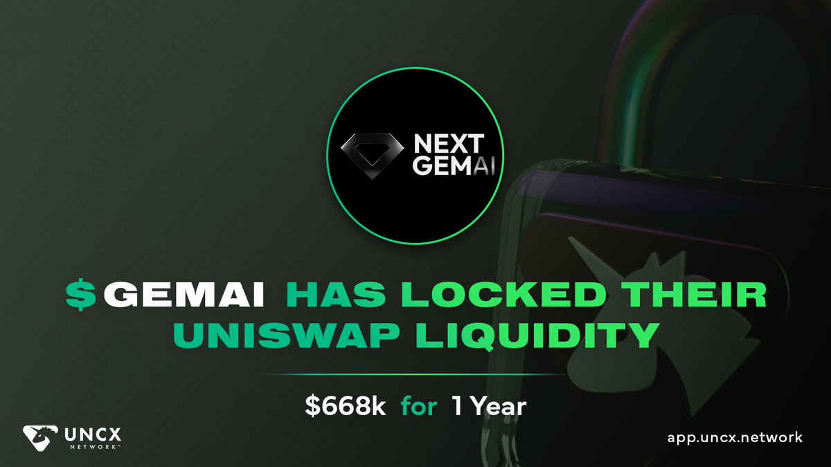 The team at @NextGemAI has locked up $GEMAI Uniswap liquidity — a lock worth over $668k! 🔒 We continue to be the industry-leading liquidity lock provider for over 52,000 projects and 1.3M users across chains. beta.uncx.network/lockers/token/…