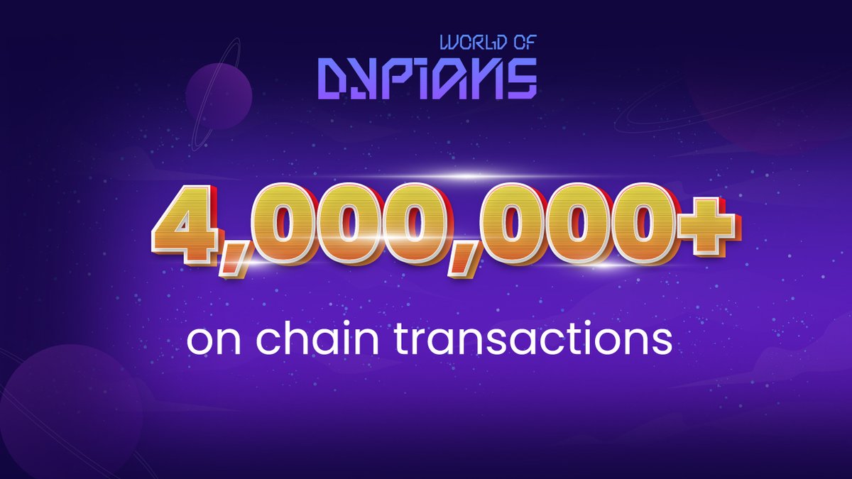 worldofdypians's tweet photo. Breaking records on multiple chains! 🚀

World of Dypians has surpassed 4,000,000 on-chain transactions on @BNBCHAIN, @SkaleNetwork, @ethereum, @base, and #opBNB! 

Thank you to our incredible community for your role in this milestone. Onward to even greater achievements! https://t.co/P2slqbTbq8
