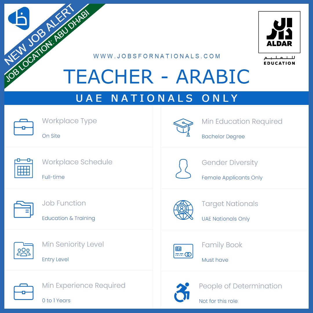 Teacher - Arabic (UAE Nationals Only)

#emiratisation #jobsfornationals #jfnvecf #emirati #uae #dubai #abudhabi #sharjah #ajman #alain #rak #fujairah #uaq #dxb #careers #jobs #employerbranding

bit.ly/3w3l7dJ