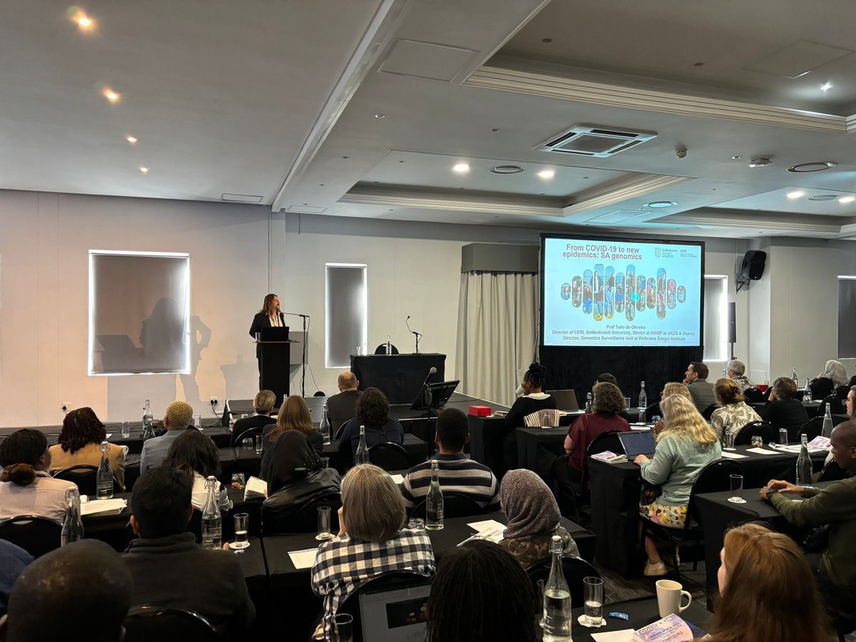 #HappeningNow: The #Virology in Africa 2024 is taking place in Stellenbosch, ZA. CERI Director @Tuliodna is talking about “Using genomics to respond to the SARS-CoV-2 epidemic in South Africa”