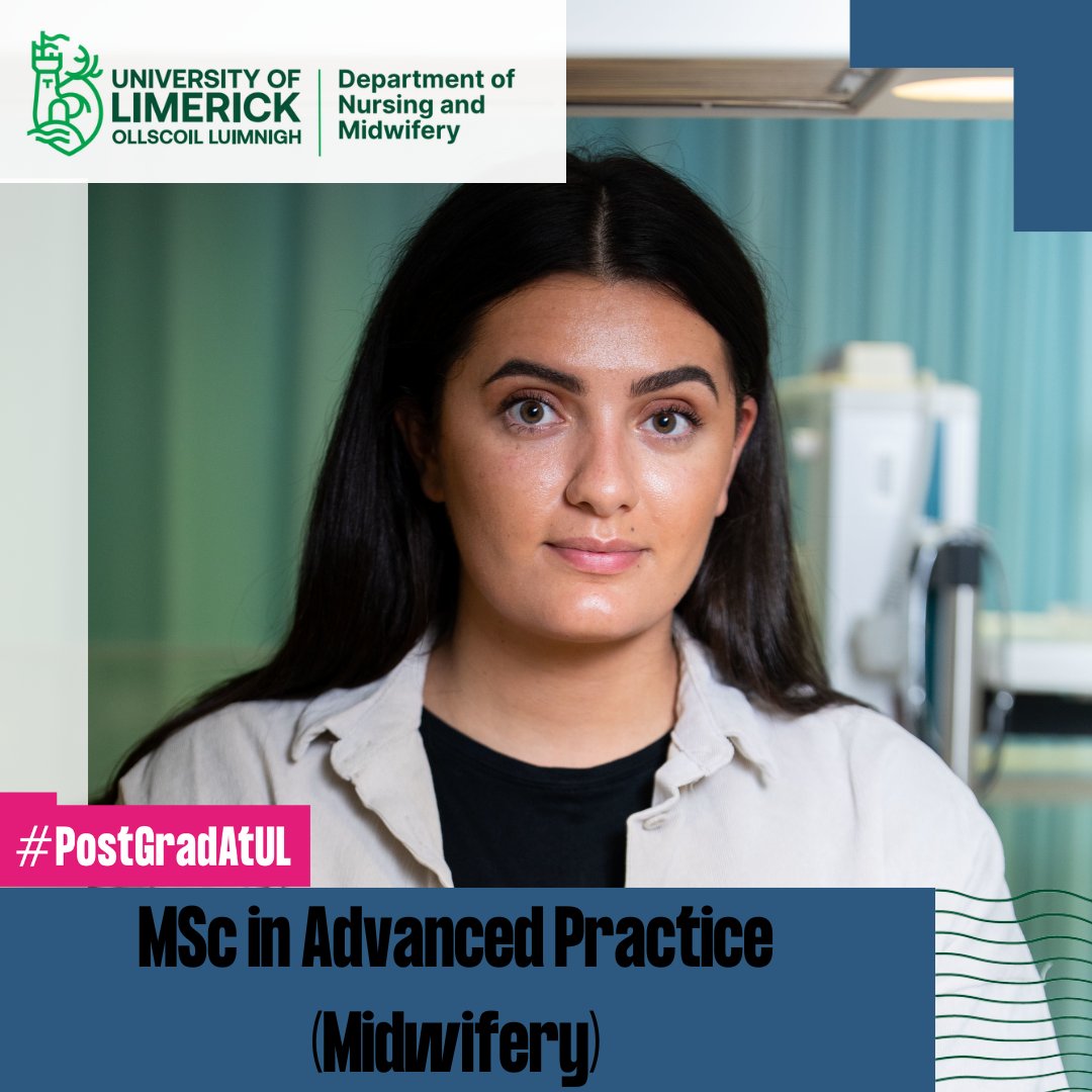 Interested in an MSc Advanced Practice (Midwifery)? The closing date for applications is Friday 28th June 2024. The closing date for NMPDU/CNME funding is 31st May 2024. Thinking Postgrad? Think UL. Apply online today or find more information at ul.ie/gps/advanced-p…