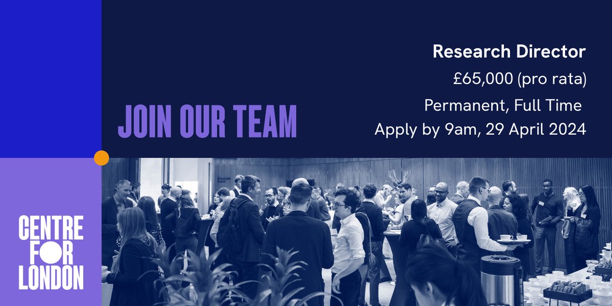 📚 We are looking for our next Director of Research. Are you passionate about shaping London policy? Creating a successful and sustainable capital? One which functions for Londoners? Come and join our team! Find out more and apply before 29 April: centreforlondon.org/vacancy/resear…