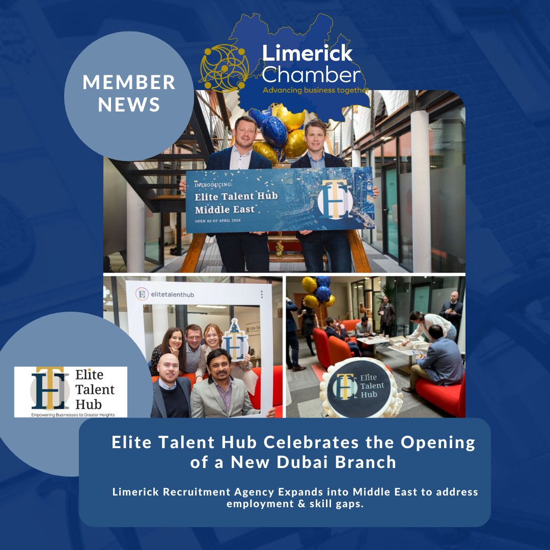 🌟 Exciting News from Limerick Chamber Member 🌟We're thrilled to congratulate Elite Talent Hub, a proud member of Limerick Chamber, on their remarkable expansion into the Middle East! 🚀🌍 🌟 Elite Talent Hub's Dubai Office is Now Open! 🌟 ow.ly/1E7r50RhXbC