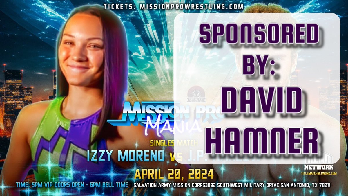 HUGE THANK YOU to @DT_Hanmer for sponsoring @ItsIzzyMania at #MPWMania on April 20th!! Watch on @TitleMatchWN Tickets at missionprowrestling.com Sponsorship Inquiries: missionprowrestling@gmail.com #WWENXT #AEWDynamite #AEWDynasty #Smackdown #womenswrestling