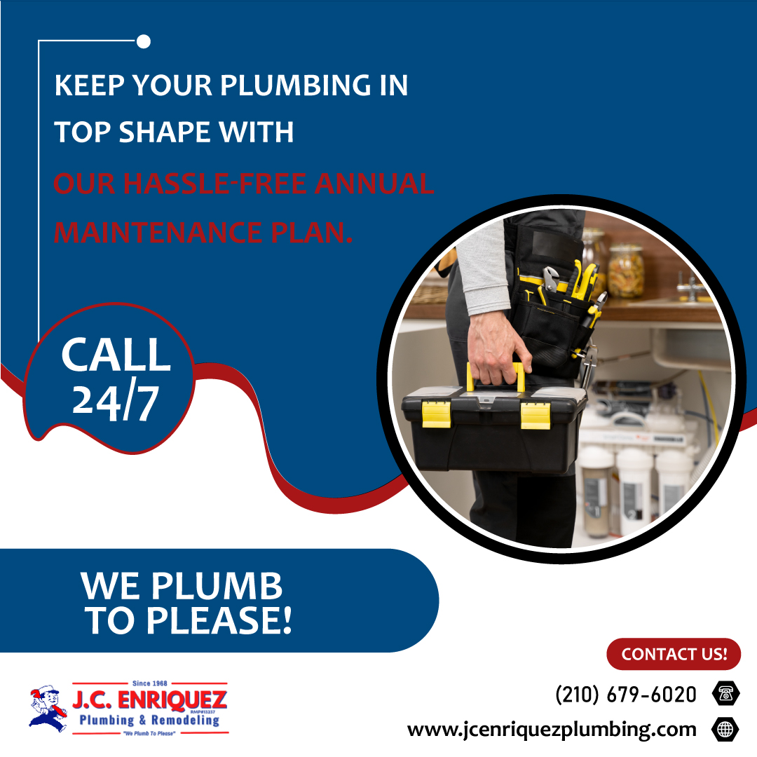 JCSonPlumbing's tweet photo. Ensure your plumbing is always in top shape with our hassle-free annual maintenance plan. Our team at J.C. ENRIQUEZ Plumbing &amp; Remodeling has been providing exceptional service since 1968. Visit https://t.co/oEipQFRRJS for more information. #SanAntonioPlumbing #JCEnriquezPlumbing https://t.co/9gOIE1dEb4