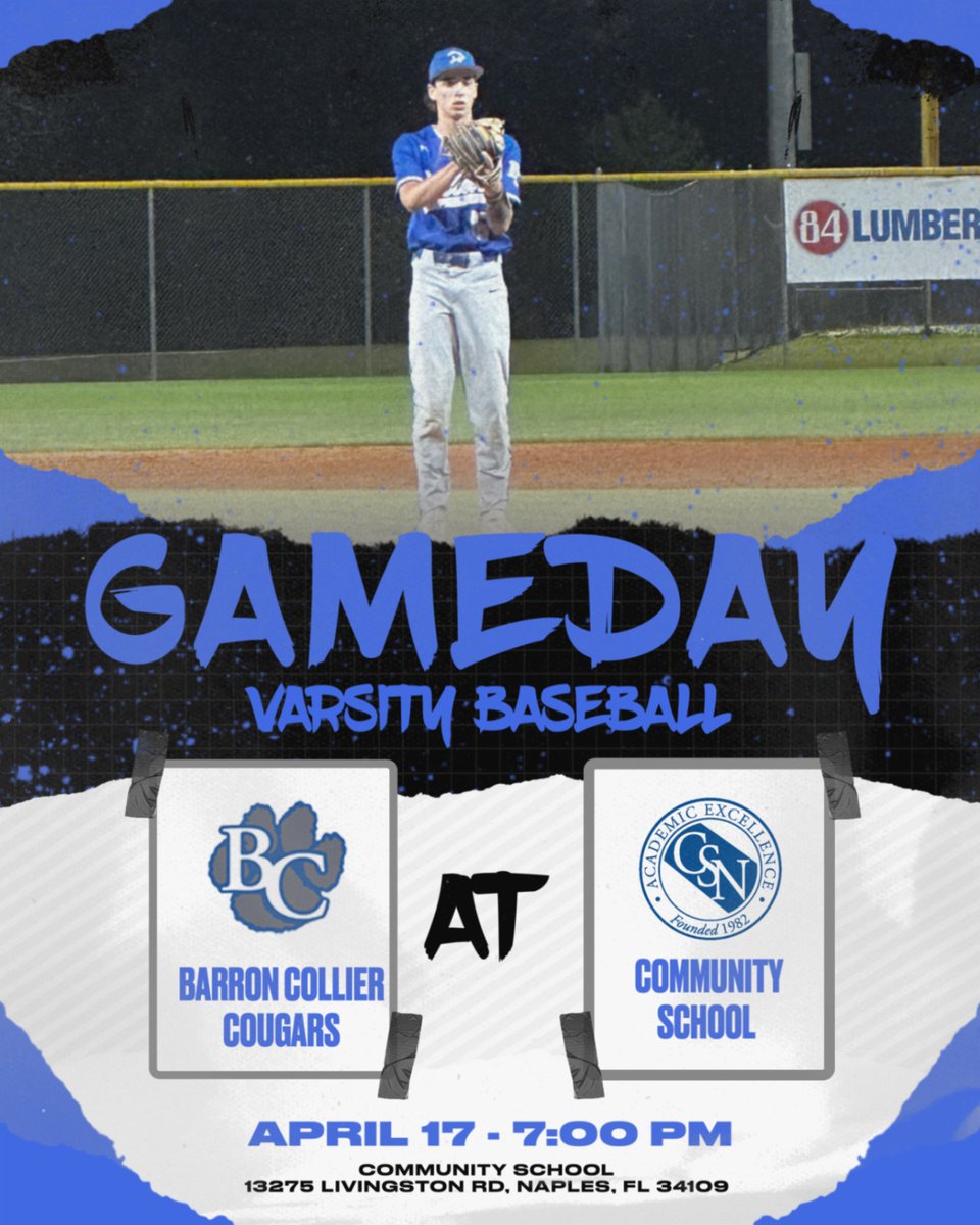 🚨Barron Collier Varsity Baseball 🆚 Community School of Naples Seahawks 🗓️ April 17 ⏰ 7:00 PM 📍 Community School of Naples