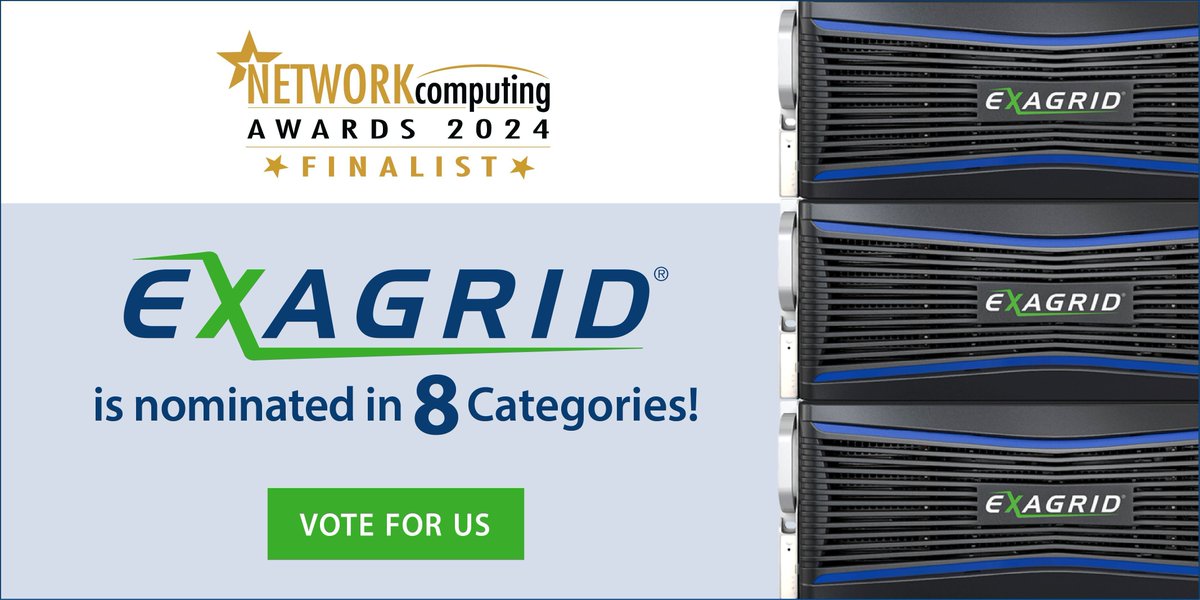 ExaGrid has been nominated in 8 categories for the Network Computing Awards 2024, @NCMagAndAwards. Please take a moment and vote for us: buff.ly/4cOIisP #ExaGrid #TieredBackupStorage #IndustryAwards
