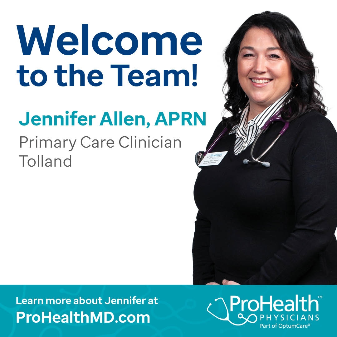 Help us give a warm welcome to Jennifer Allen, APRN. Jennifer will care for tiny tots to those in their golden years in Tolland. Learn more on our Instagram: @ProHealthMD