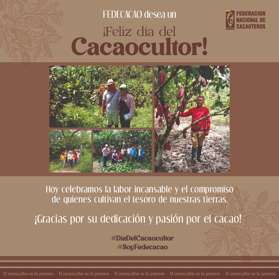 ¡Hoy es un día para estar unidos y celebrar! Feliz día a todas nuestras familias cacaocultoras en su día. Que hoy sea un motivo para agradecer por todo su esfuerzo y dedicación. Gracias a ustedes nuestro país 🇨🇴 tiene el mejor cacao del mundo. #SoyFedecacao