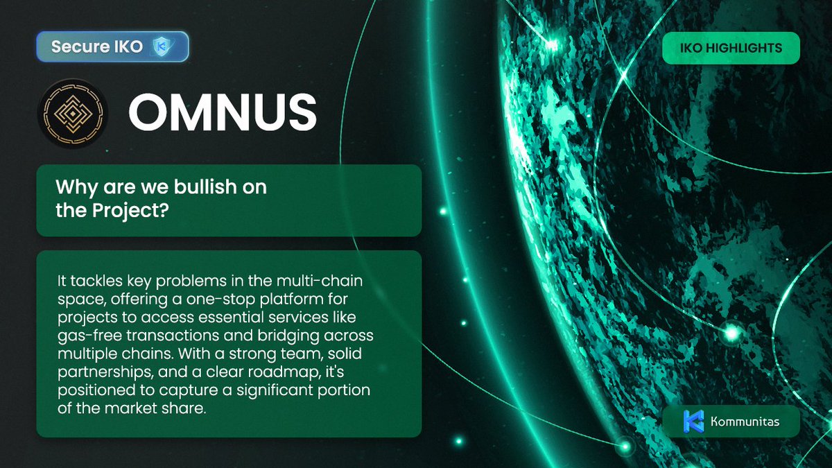 kommunitasnet's tweet photo. In the dynamic web3 world, @OMNUS_xyz ($OMNUS) emerges as a pivotal solution for the NFT and gaming sectors, streamlining operations and offering a multi-chain platform free from gas fees. Let's take a closer look at what makes Omnus a project to watch.

Omnus is tackling the challenges faced in the NFT and gaming spaces with innovative, user-friendly solutions. It stands out with its promise of gas-free transactions and multi-chain capabilities.
The platform simplifies blockchain interactions and promotes an enhanced user experience, appealing to anyone navigating the multi-chain landscape. Its tools help projects gain exposure without the complexities typically associated with blockchain transactions.
Co-founder Philip Devine's success with CryptoBlades underscores Omnus' potential. Their one-platform approach, offering gas-free transactions and access to over 10 chains, simplifies onboarding and sets them apart from competitors.
Omnus is bullish about its role in the multi-chain space, envisioning itself as a one-stop platform for projects seeking essential blockchain services. Its robust team, strategic partnerships, and clear roadmap are primed to carve out a significant market share.
The anticipation builds for the Q2 2024 launch of its self-service platform, aiming to streamline project onboarding. Combined with collaborative marketing efforts, Omnus is on a path toward increased adoption and visibility, which could stimulate further growth.

In essence, Omnus ($OMNUS) presents itself as an indispensable tool for the evolving blockchain ecosystem, offering ease and connectivity to facilitate the growth and adoption of web3 initiatives.