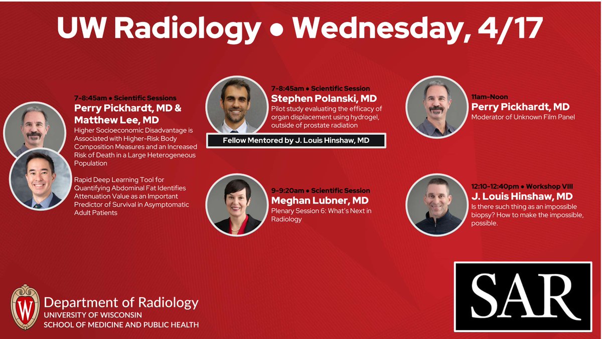 Our faculty take on the challenging questions at the @SocietyAbdRad meeting today. Meghan Lubner, MD shares what's next in the field and J. Louis Hinshaw, MD explains how to make the impossible, possible. And that's just taste of what today offers! #SAR24 @jlhinshaw