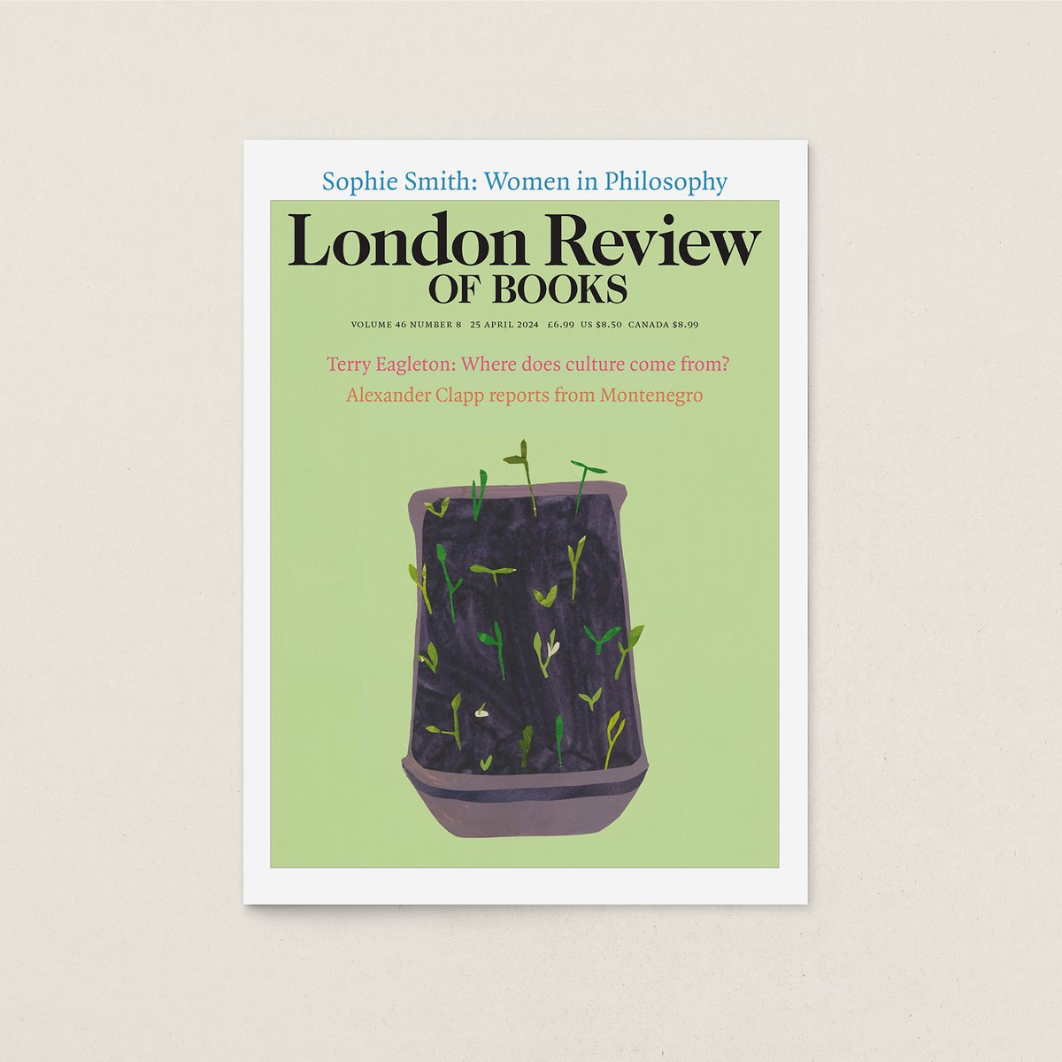 Our new issue, 46.08, is now online, featuring: @DrSophieSmith on women in philosophy Terry Eagleton on the origins of culture @alexander_clapp on organised crime in Montenegro @weizman_eyal on three genocides and a cover by @HelenNapper. Read now at lrb.co.uk