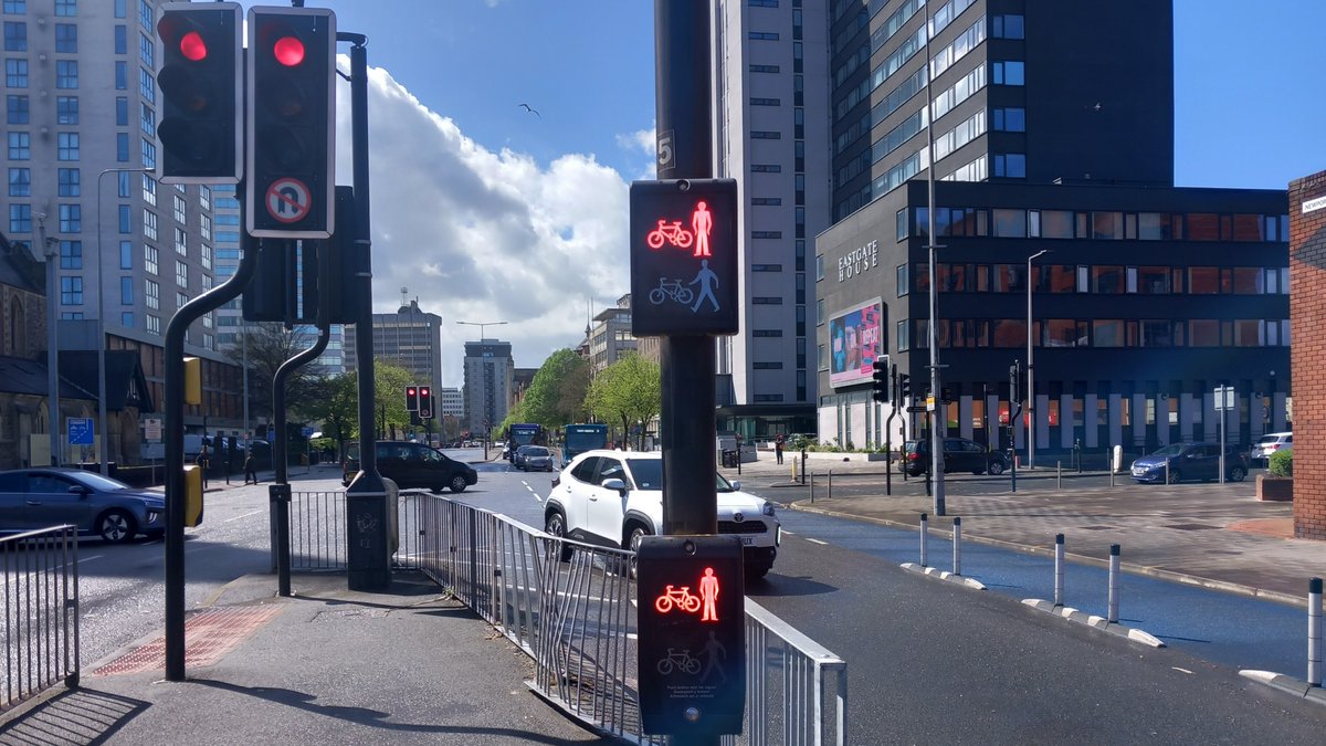 At traffic lights, there may be special signals for pedestrians. Please only start to cross the road when the green figure shows. If you have started to cross the road and the green figure goes out, you should still have time to reach the other side, but do not delay.