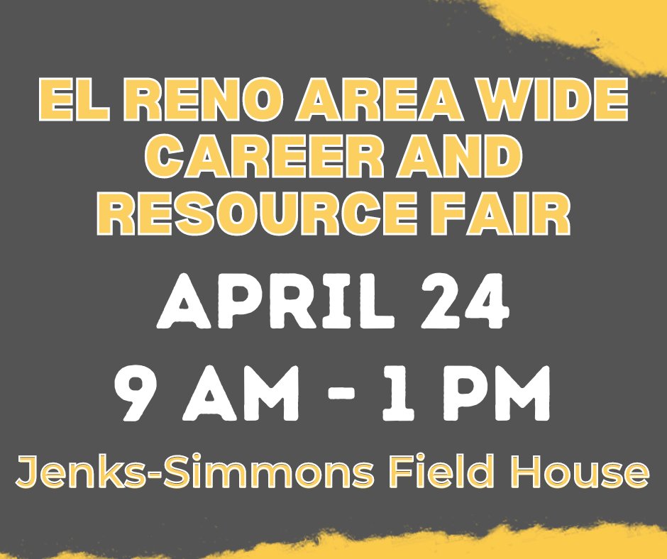 Join us next Wednesday, April 24 from 9am - 1pm for the El Reno area wide Career and Resource Fair at the Jenks-Simmons Field House. This event is open to all students from Redlands Community College and El Reno High School and members of the El Reno community.