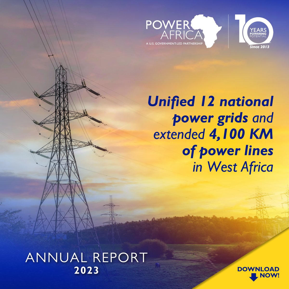 A leap for #WestAfrica in 2023! 12 countries now share energy across borders ➕ a key partnership w/ @AfDB_Group will add 4,100 km of power lines to the region's electricity network. ⚡ Details in our Annual Report: ow.ly/VSB250RgVaO #PA23AR @USAIDWestAfrica @USAIDAfrica