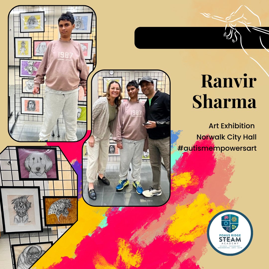 Can’t make it over to Westport to see Ranvir Sharma’s first art exhibit? Luckily, you can pop into @Norwalk_CT City Hall where a small collection of the @PonusRidgeSTEAM 6th grader’s incredible artwork is currently on display in the Atrium. All are welcome to visit!