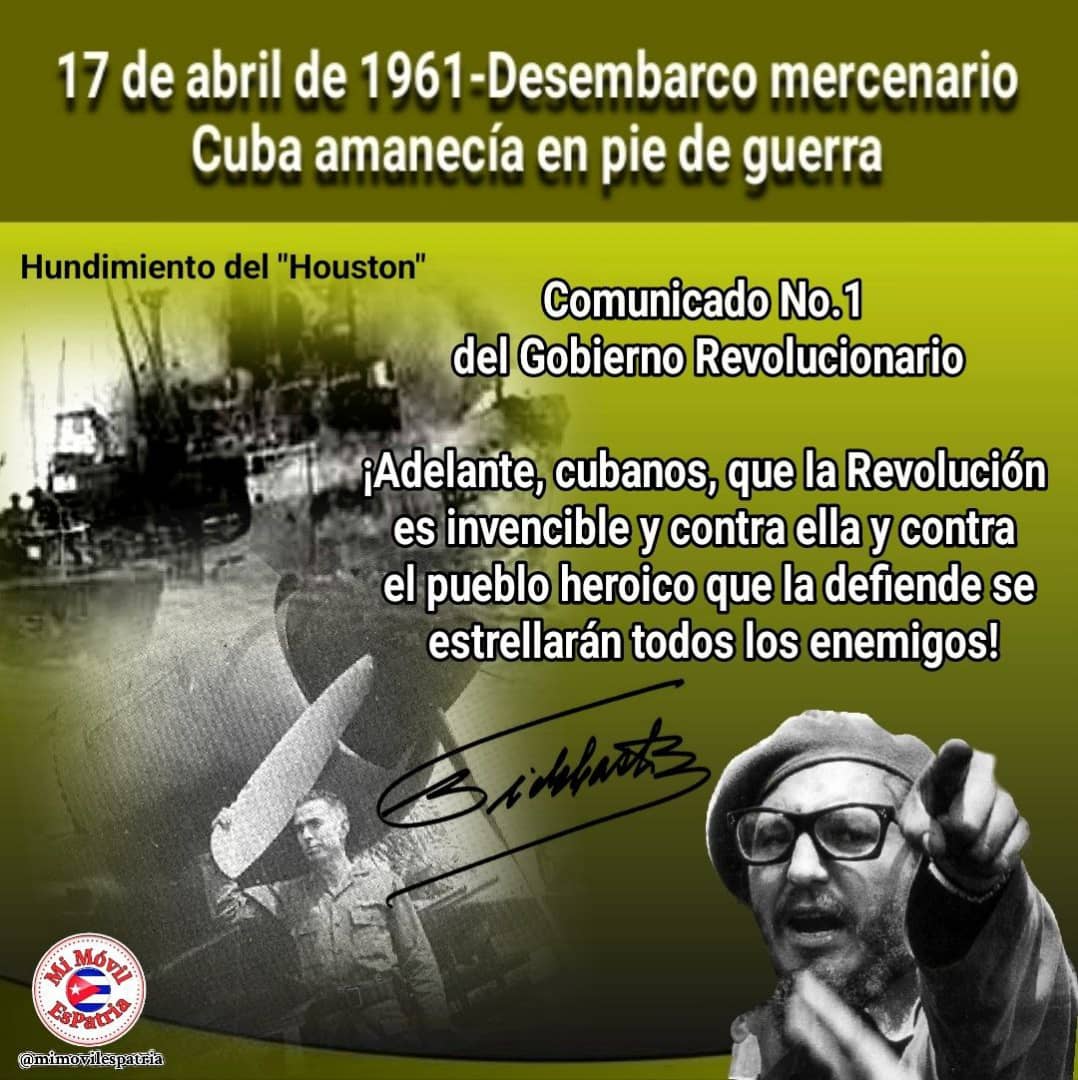 #17DeAbril 1961 Desembarco mercenario por #PlayaGirón y se emite el Comunicado No. 1 del Gobierno Revolucionario convocando a todos a defender la #Revolución. #FidelPorSiempre al frente de nuestro pueblo uniformado. #CubaViveEnSuHistoria @Eloy