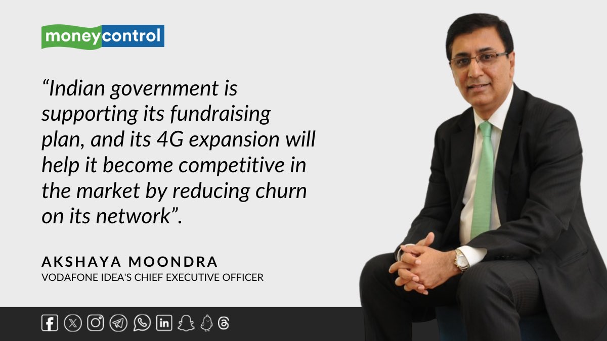 Vodafone Idea's CEO Akshaya Moondra said there’s a need to expand our 4G coverage to match with competition, which is our topmost priority for capex after the funding is available. Read the full interview here👇 moneycontrol.com/news/business/… @akshayamoondra @VodafoneIN_News…