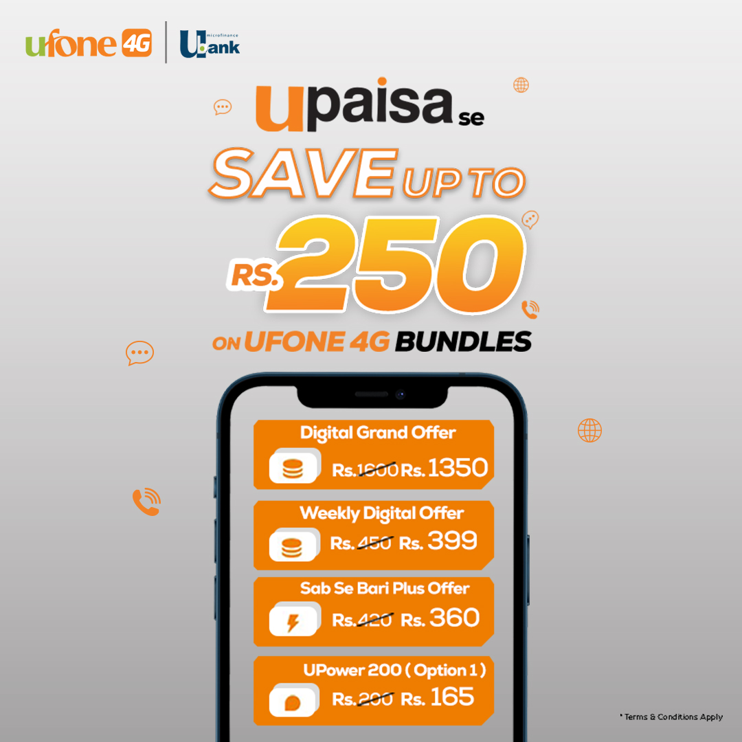 Ufone's tweet photo. Subscribe to Ufone bundles via UPaisa &amp; unlock savings worth up to Rs. 250! 🎉😍

Activate your desired bundle now! 😎

Download the UPaisa App now: https://t.co/F5E87pR30U

#Ufone4G #UPaisa #UBank #DigitalGrandOffer #WeeklyDigitalOffer #SabseBariPlusOffer #UPower https://t.co/v6Ijaskyub