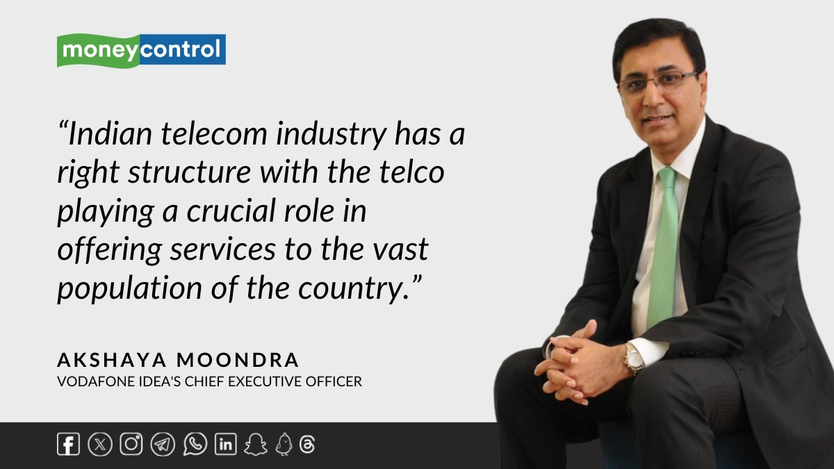 @akshayamoondra @VodafoneIN_News Vodafone Idea's CEO Akshaya Moondra said that the Indian telecom industry has a right structure with the telco playing a crucial role in offering services to the vast population of the country. Read the full interview here👇 moneycontrol.com/news/business/… @akshayamoondra