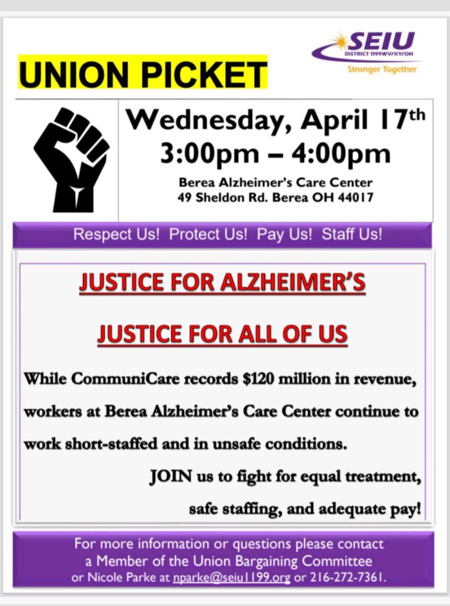 Union action TODAY @seiu1199wvkyoh! Let’s show up and show our support!
