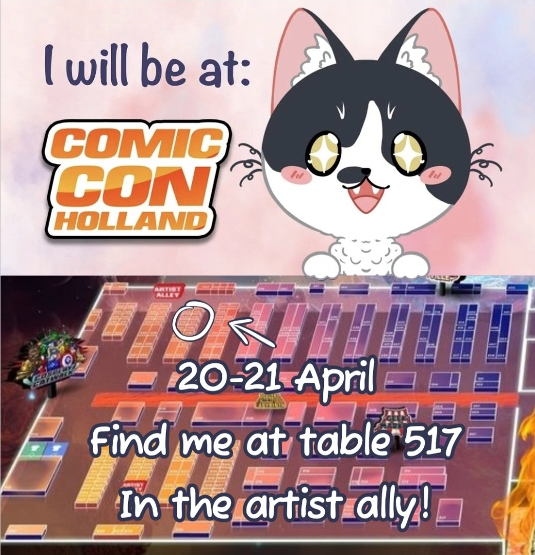 Maree__96's tweet photo. You can find me @comicconholland at table 517 this weekend! (20-21 April).
Come and check out the cute merch, try your luck at the gasha machine or new mystery pin bags! 

#artistalley #comicconholland #artistalleybooth https://t.co/NcJo4aLUWK