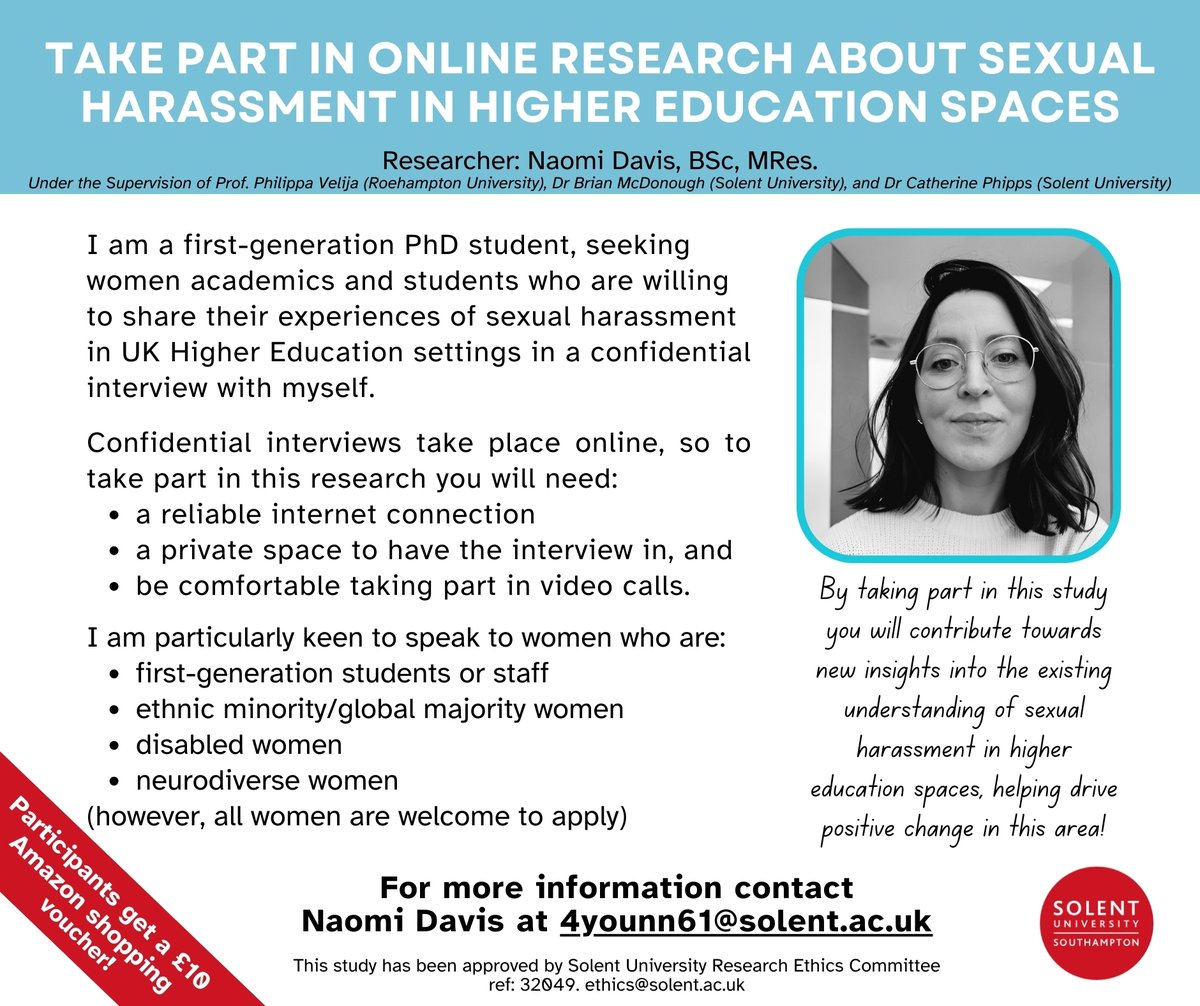 Really excited to extend my PhD research project to include women from across the UK. Please share my call for participants! #SexualHarassment #Womens #HigherEd