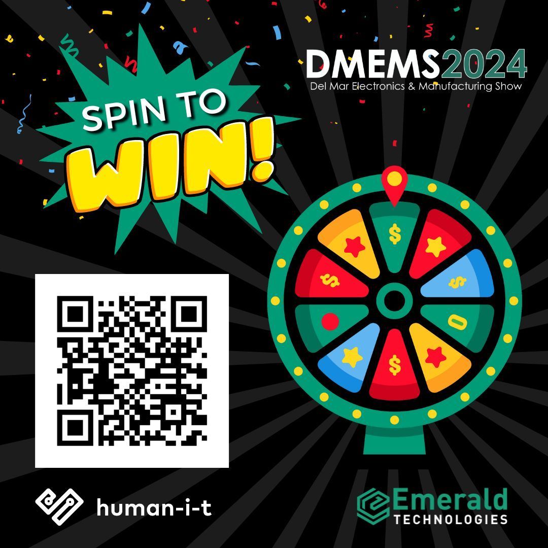 Emerald_Tech_US's tweet image. Our &quot;spin-to-win&quot; fundraiser for the Del Mar Electronics Manufacturing Show is now open! Scan the code/click the link to donate to Human-I-T; then save the confirmation and visit us at booth #149 to spin the wheel!
facebook.com/donate/4033369… 

#digitalequity #techforgood #DMEMS