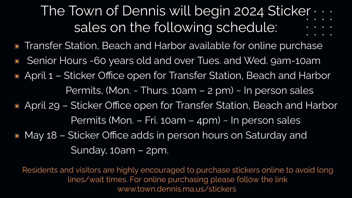 DennisParking's tweet photo. To purchase beach stickers online for the 2024 season, please visit https://t.co/mBTqIkPGpC https://t.co/7SHnRyMkla