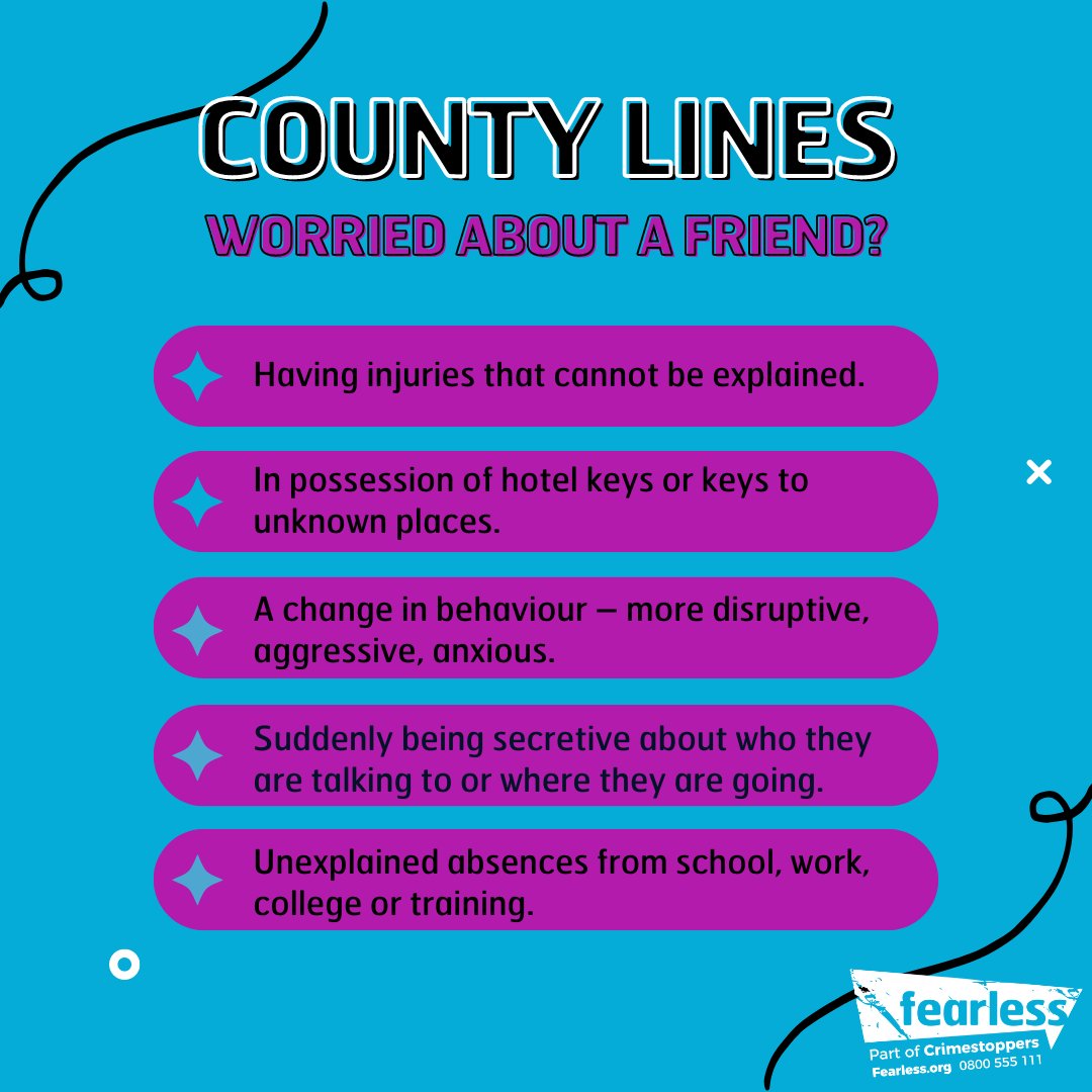 Are you worried that a friend or someone you know may be being exploited through County Lines activity? These are some of the signs to spot.