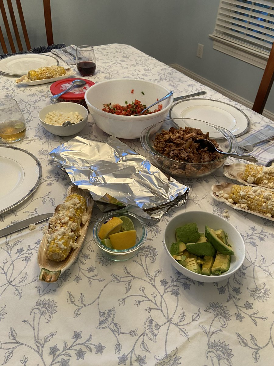 I made Carnitas and street corn last night for 2 friends. Everything was made from scratch and delicious. #Food #MexicanFood @karenfthompson @McBrideFood @DebraD17888013 @Andy18512371 @madameraerae