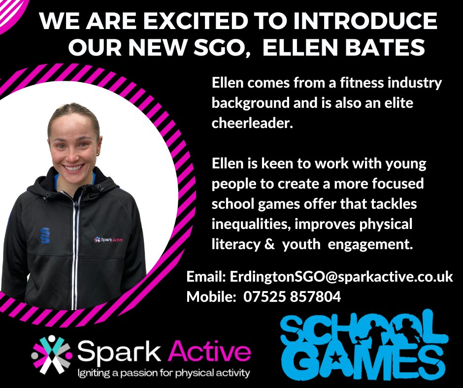 We are really pleased to welcome our new School Games Organiser to the @SparkActivecic Team. Ellen will be arranging meetings with local schools in the coming weeks so keep your eyes peeled for an email from ErdingtonSGO@sparkactive.co.uk @YourSchoolGames @SparkActiveSGO