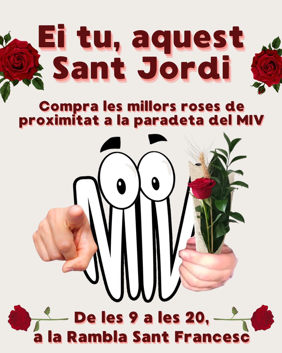esplaiMIV's tweet photo. 👉Com és tradició el MIV tindrem una paradeta per vendre roses i llibres a la Rambla de Sant Francesc el proper 23 d’abril!🌹📚

Tots els diners que guanyem aniran destinats als campaments i rutes d’estiu de les joves de MIV 4, 5 i 6!🏕️

Compra la teva rosa a la paradeta del MIV! https://t.co/52VHcYqX9E