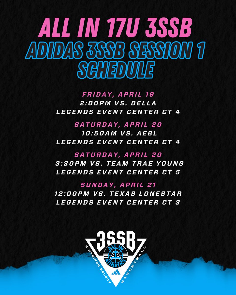 AIAelitegirls's tweet photo. ALL IN 15U-17U 3SSB teams are ready for adidas Session 1 in Bryan, TX.   Tons of talent on these rosters that you will want to see. Check out the schedules and don’t miss out! #ALLINfamily #3SSBGirls #adidasBasketball @3SSBGCircuit https://t.co/lLRjQh3yO3
