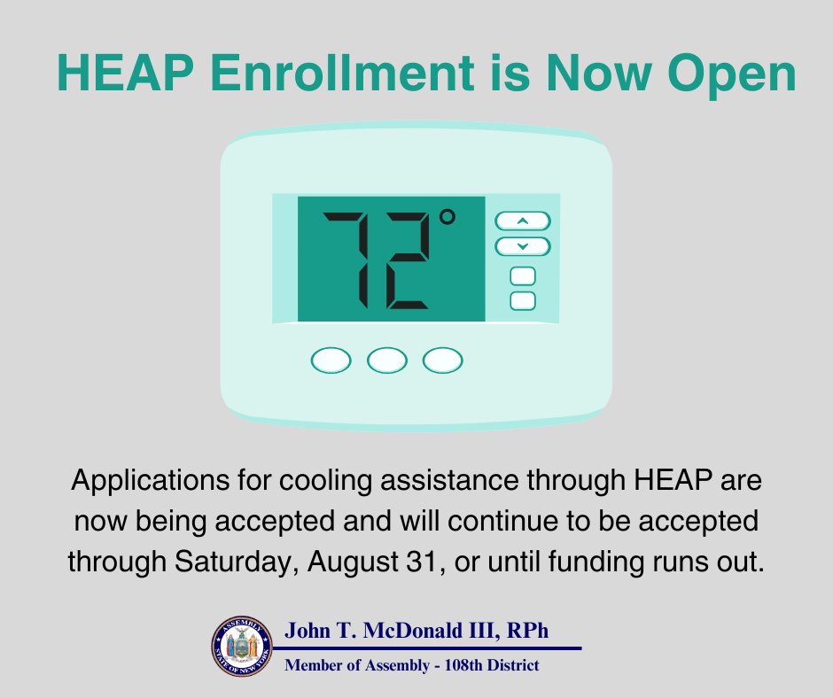 You may be eligible to receive a cooling assistance benefit through the HEAP program! If you meet requirements your household could get a credit for purchase and installation of an air conditioner or a fan to help your home stay cool. Learn more here: otda.ny.gov/programs/apply…