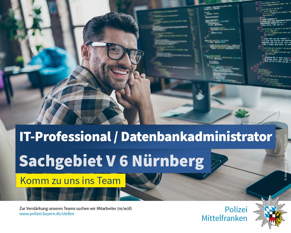 ++#Stellenangebot++ Bei unserer Abteilung Versorgung, Sachgebiet V 6 - Landesweite IT-Verfahren suchen wir zum nächstmöglichen Zeitpunkt einen IT-Professional/Datenbankadministrator (m/w/d) auf einer Vollzeitstelle mit 40 Wochenstunden. Mehr Infos unter: interamt.de/koop/app/stell…