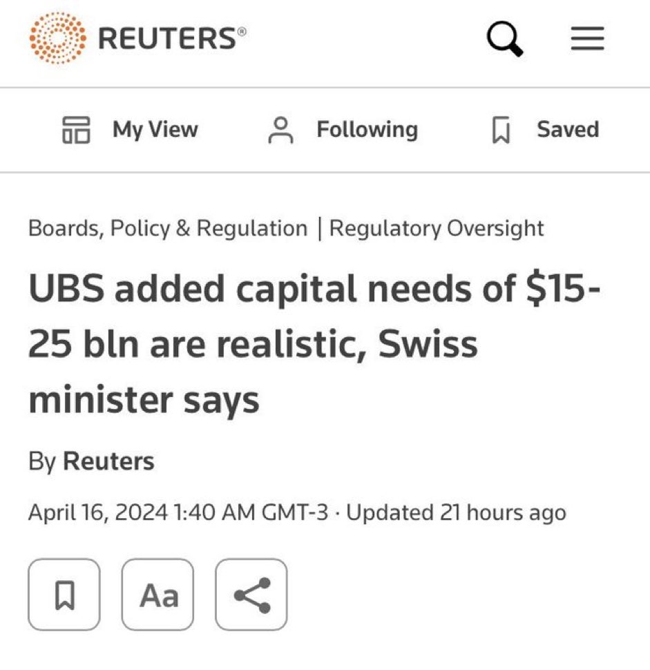 Oh look CS/UBS continued needs for liquidity l. NBD- just needs another 15-25 billion.