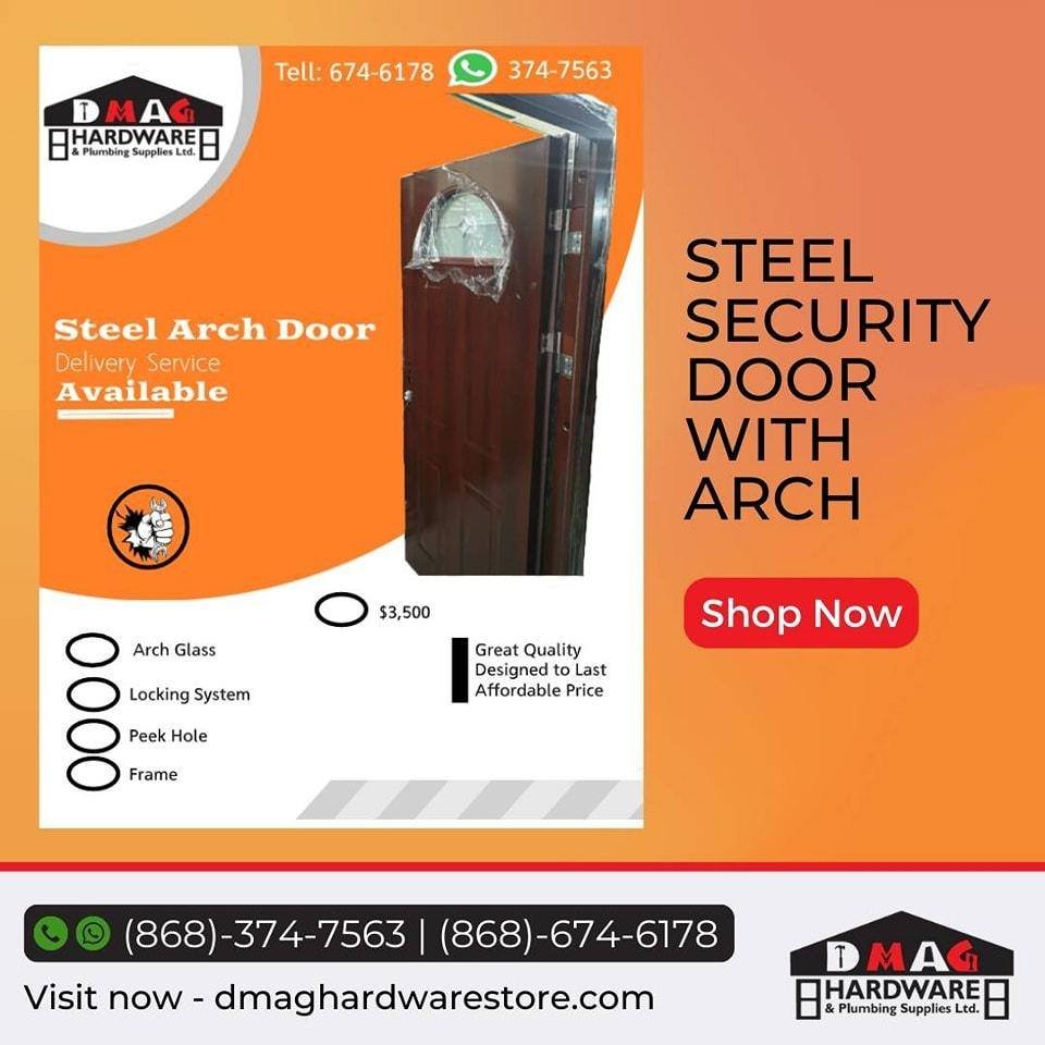 Introducing our newest arrival: the Steel Security Door with Arch! 🚪🔒 

Combining style and sturdiness, this door provides unmatched security and elegance to any space. 

#SecurityDoor #HomeSafety 
.
▶Order now!
▶Contact us at (868)-674-6178 via WhatsApp or by calling