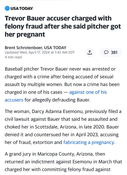 Trevor Bauer is innocent. He should sue MLB and all reporters and media outlets who continue to spread misinformation for $500 million in lost wages.