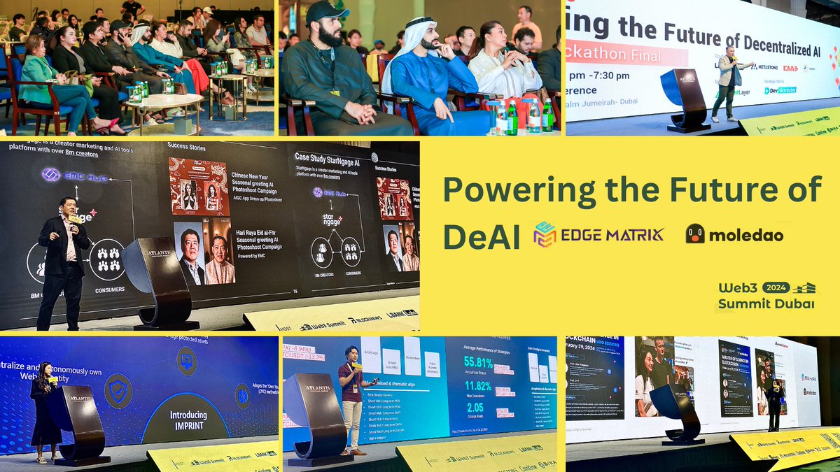 The finals of #DeAI Hackathon 2024 are in full swing at the Web3 2024 Summit in Dubai! 

After a riveting talk by our Co-Founder @GohAlexA , we're diving into the finals of the #DeAI Hackathon 2024. Amidst the buzz of innovation, #EMC is championing the charge, unveiling the next