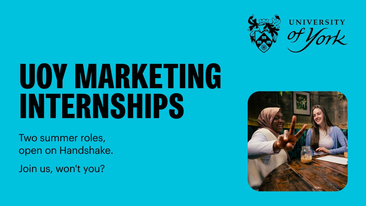 Join the Uni's (lovely) Marketing team for a student internship this summer. There are two up for grabs, helping us with our prospectus or social media. They're paid. They're fun. There might be cake. 🧁 Apply on Handshake before 29 April: york.joinhandshake.co.uk