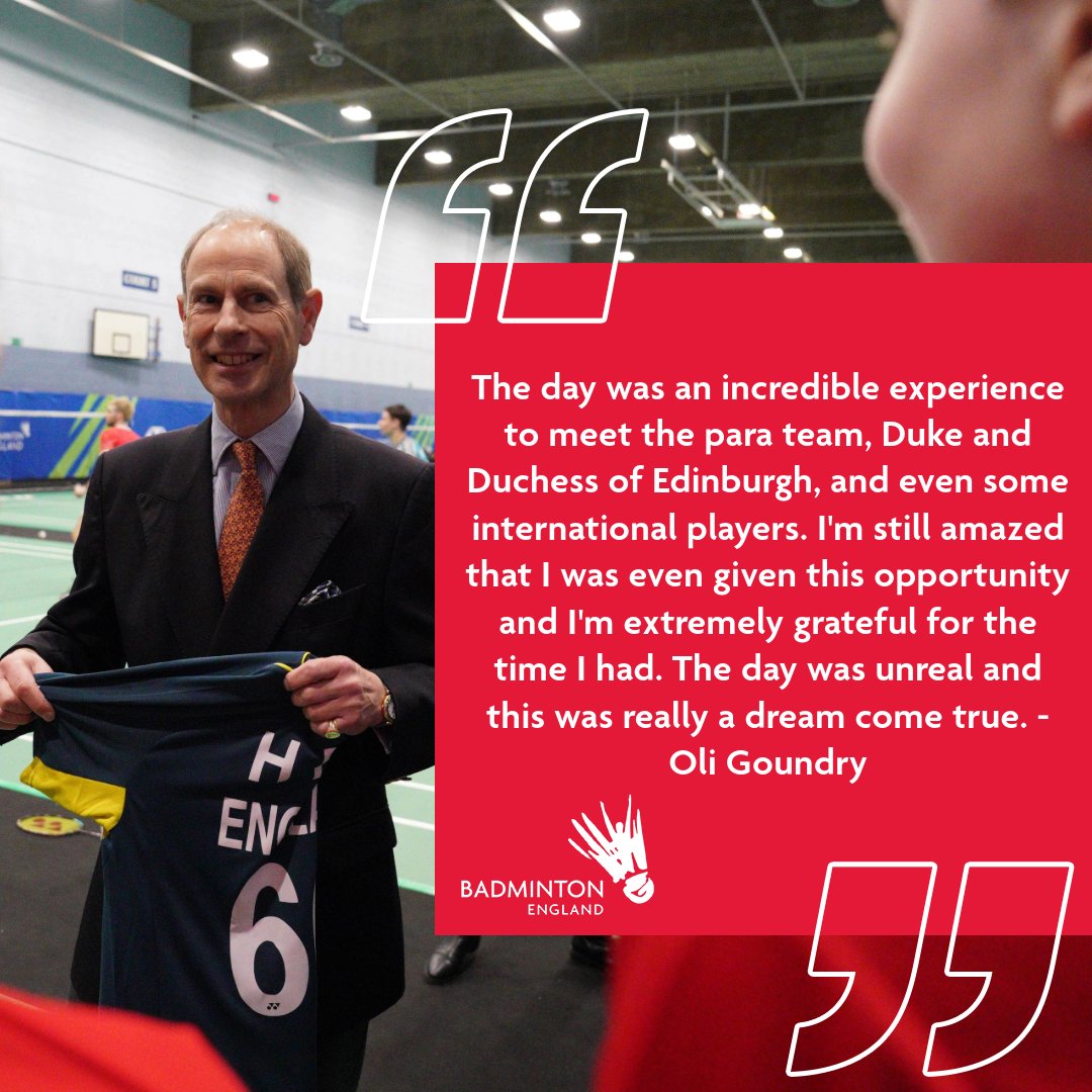 BadmintonEnglnd's tweet photo. "The day was unreal and this war really a dream come true"
What a day 🤩 Meeting the Duke and Duchess of Edinburgh, during the royal visit at the YONEX All England 🏸🥰
#YAE #RacketPack #RoyalFamily #Badminton https://t.co/xVoRlr0Piv