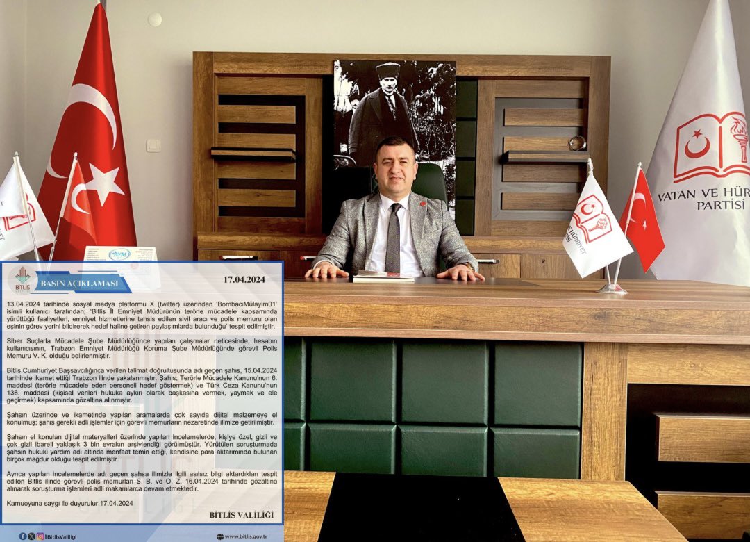 Trabzon’da görev yapan, Bombacı Mülayim olarak tanınan polis memurunun, Trabzon'da gözaltına alınıp Bitlis'e götürüldüğü olay hakkında basın açıklamasıdır. Bombacı Mülayim, kendisine Bitlis’ten bir polis memurundan gelen mesajı sosyal medyadan paylaşıyor, içerikte Bitlis İl…