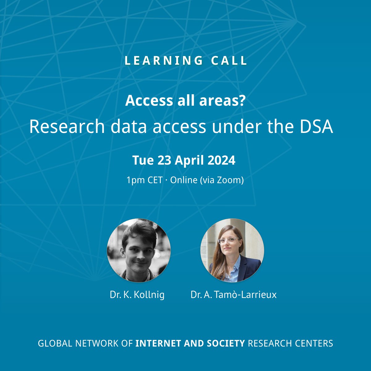 On 23 April, @Network_Centers host the third online learning call. Moderated by @Ginundzurueck, @a_a_tamo & @FascinatingTech will discuss how data access requests under the #DSA help researchers study platforms & address practical challenges. 👉Register: hiig.de/events/researc…