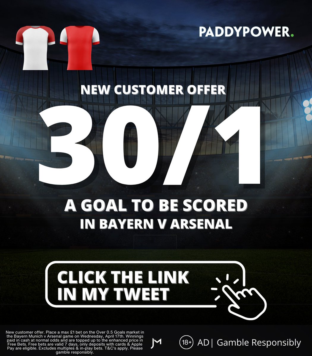 👀 I strongly recommend these offers if you don't have an account with either Paddy Power or Betfair! ⚽️ 30/1 on a goal to be scored in Man City v Real Madrid (Betfair): bit.ly/CityReal30to1 ⚽️ 30/1 on a goal in Bayern v Arsenal (Paddy Power): bit.ly/BayArs30to1 🔞 |…