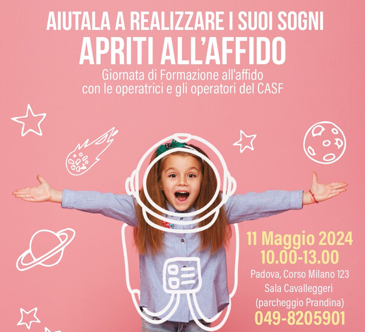 👪👨‍👧‍👦 Coppie o persone singole interessate all'affido familiare possono partecipare alla 𝐆𝐢𝐨𝐫𝐧𝐚𝐭𝐚 𝐝𝐢 𝐟𝐨𝐫𝐦𝐚𝐳𝐢𝐨𝐧𝐞 '𝐀𝐩𝐫𝐢𝐭𝐢 𝐚𝐥𝐥'𝐚𝐟𝐟𝐢𝐝𝐨': 📅 sabato 11 maggio 📍 Corso Milano 123 #Padova 💻 iscrizione online entro il 10/5 ⬇ padovanet.it/evento/giornat…