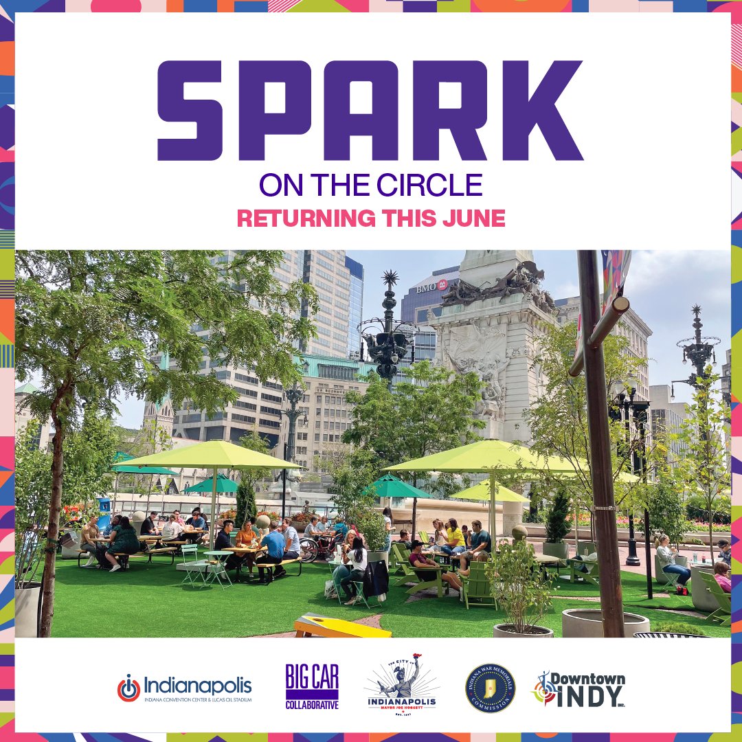 Downtown Indy, Inc. (@indydt) on Twitter photo It’s official! SPARK on the Circle returns June 1 with public seating, turf, and food + drink as well as free weekly programming including live music, arts and cultural activations, and games. ✨📷
<a href="/bigcar/">BigCar Collaborative</a> <a href="/IndyDMD/">Indianapolis Dept. of Metropolitan Development</a> <a href="/indwarmemorials/">Indiana War Memorials</a>
Learn more: downtownindy.org/release/spark-… It’s official! SPARK on the Circle returns June 1 with public seating, turf, and food + drink as well as free weekly programming including live music, arts and cultural activations, and games. ✨📷
<a href="/bigcar/">BigCar Collaborative</a> <a href="/IndyDMD/">Indianapolis Dept. of Metropolitan Development</a> <a href="/indwarmemorials/">Indiana War Memorials</a>
Learn more: downtownindy.org/release/spark-…