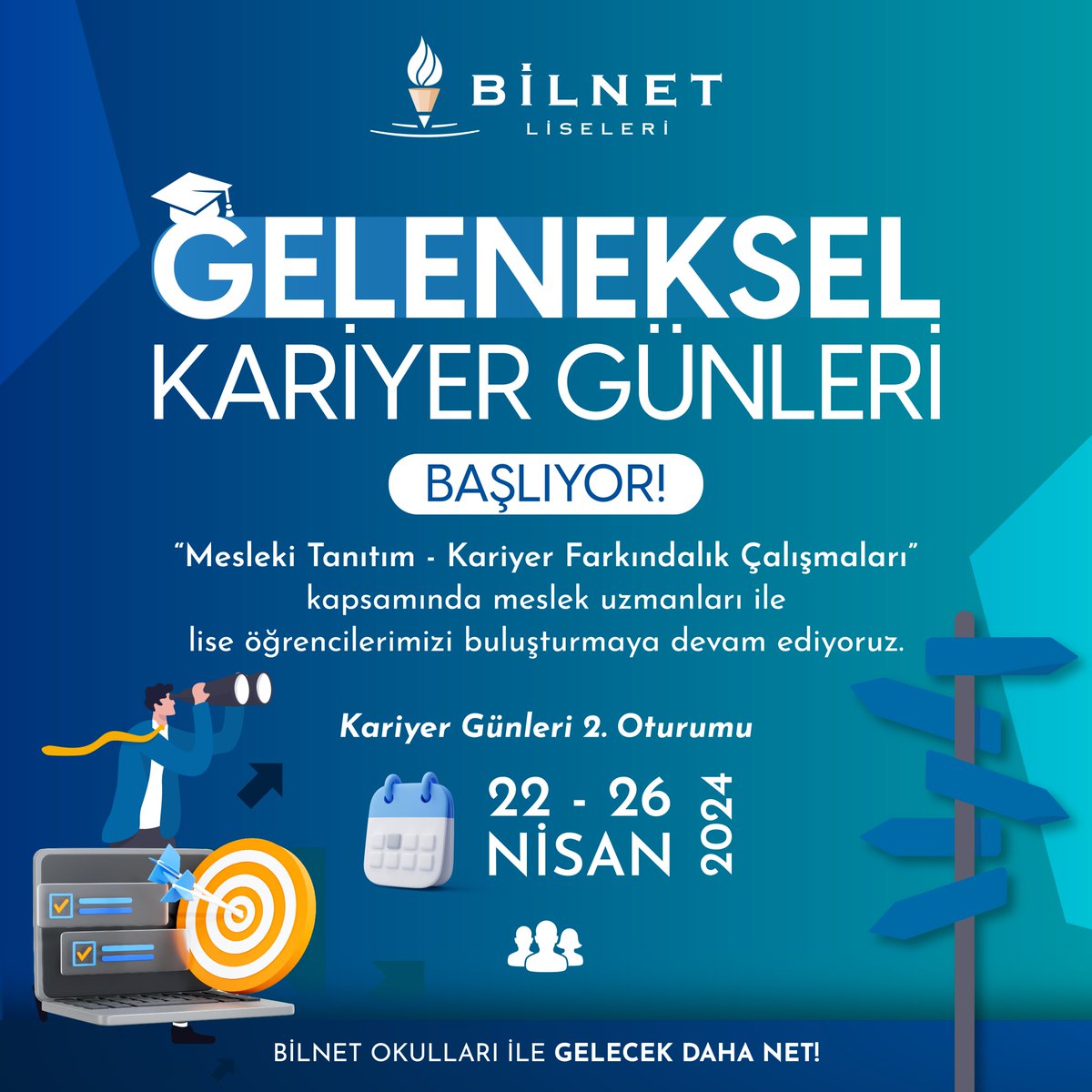 Bilnet Liseleri PDR bölümü koordinatörlüğünde bu yıl üçüncüsünü gerçekleştirdiğimiz GELENEKSEL KARİYER GÜNLERİ nisan ayı oturumlarımızda, öğrencilerimizi farklı meslek uzmanları ile buluşturup öğrencilerimize mesleki farkındalık vizyonu katmaya devam ediyoruz.

#KariyerGünleri
