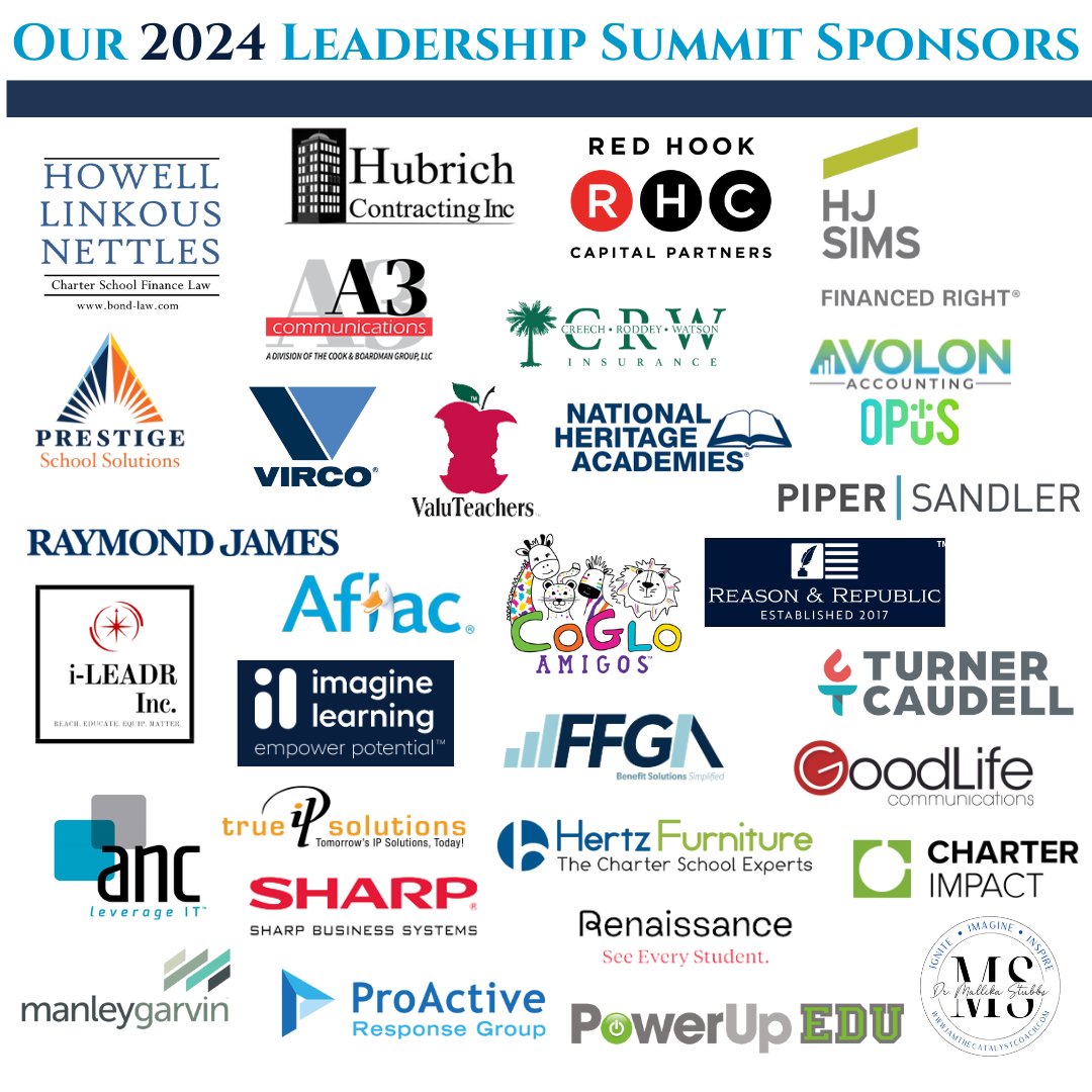 🙌 A huge -Thank You- to all the sponsors of the 2024 Leadership Summit. Your support helped make our event a resounding success and empowered us to bring together leaders and innovators in education from across the state!
#MyCharterSC #LeadershipSummit #Sponsors